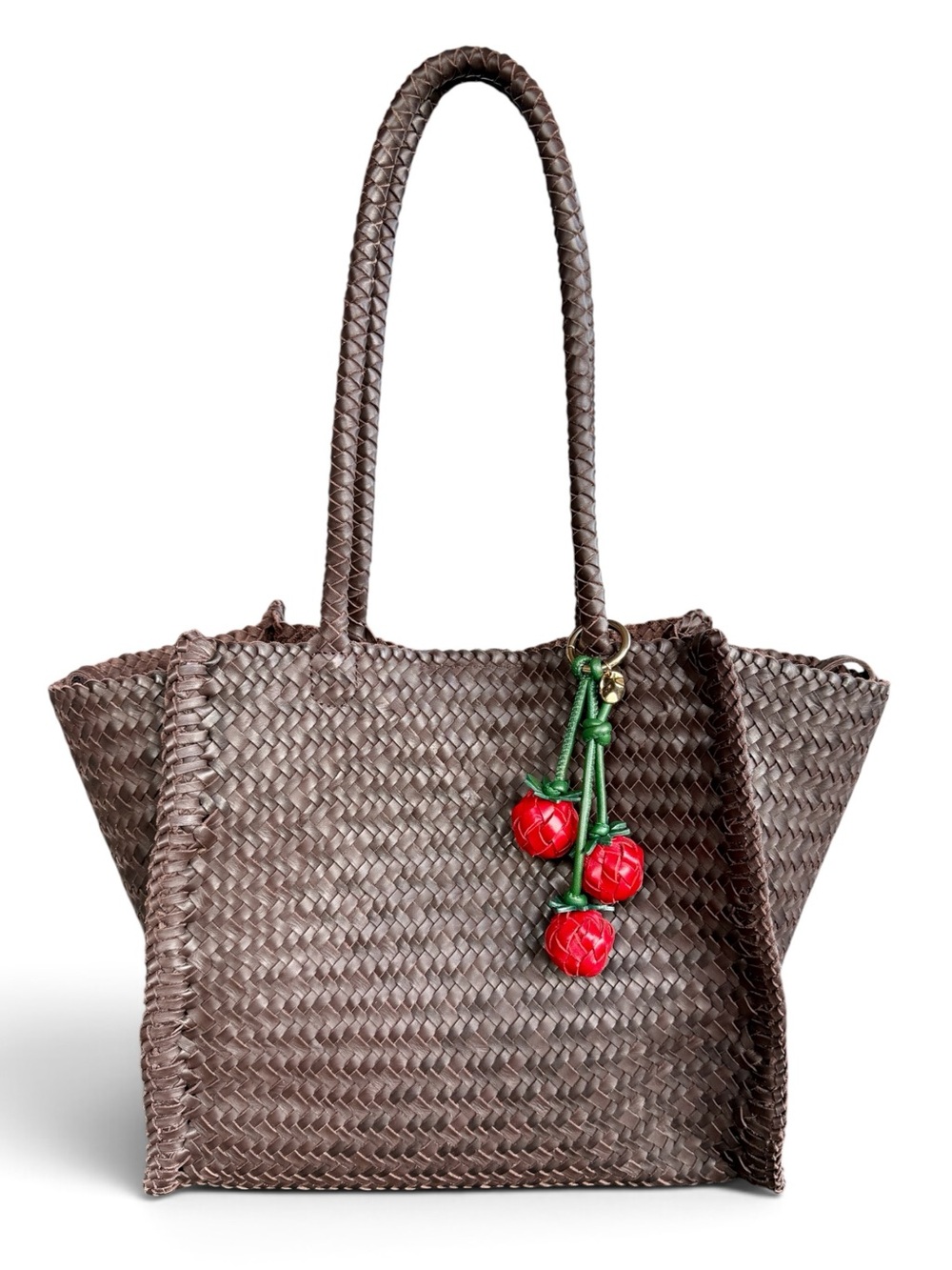Madewell Lexington Woven Leather Tote in Coffee Bean + Woven Tomato Bag Charm